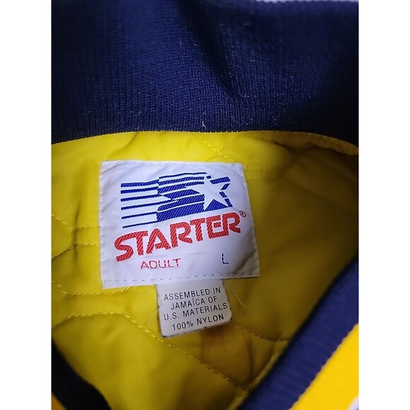 Vintage Starter Notre Dame Bomber Jacket Mens L Blue Satin Embroidered Irish 90s - Picture 2 of 14